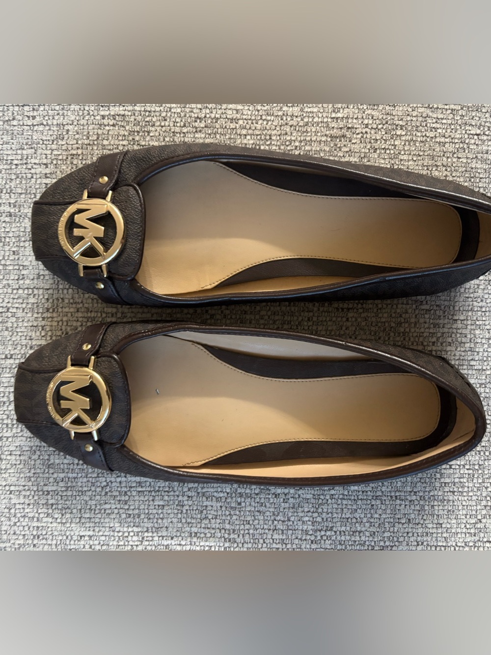 Michael Kors Dark Brown Leather Logo-Emblem Ballet Flats